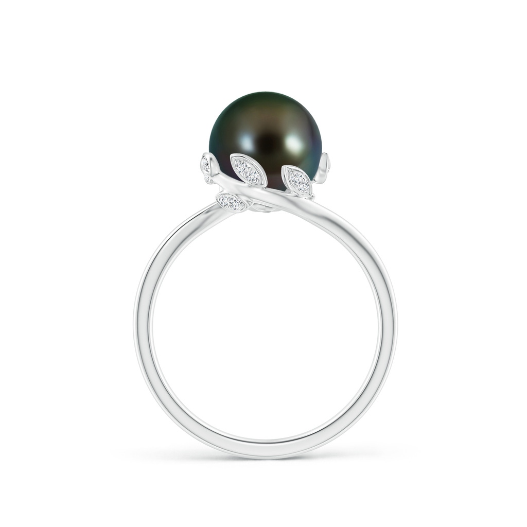 8mm AAAA Tahitian Pearl Olive Leaf Bypass Ring in White Gold Side 1