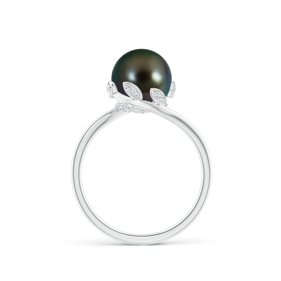 8mm AAAA Tahitian Pearl Olive Leaf Bypass Ring in White Gold side 1