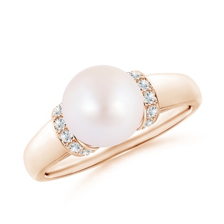 8mm AA Japanese Akoya Pearl Collar Ring with Diamonds in Rose Gold