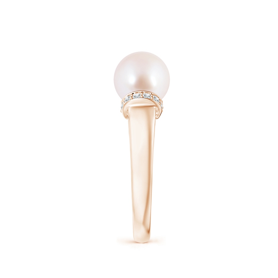 8mm AAA Japanese Akoya Pearl Collar Ring with Diamonds in Rose Gold side 2
