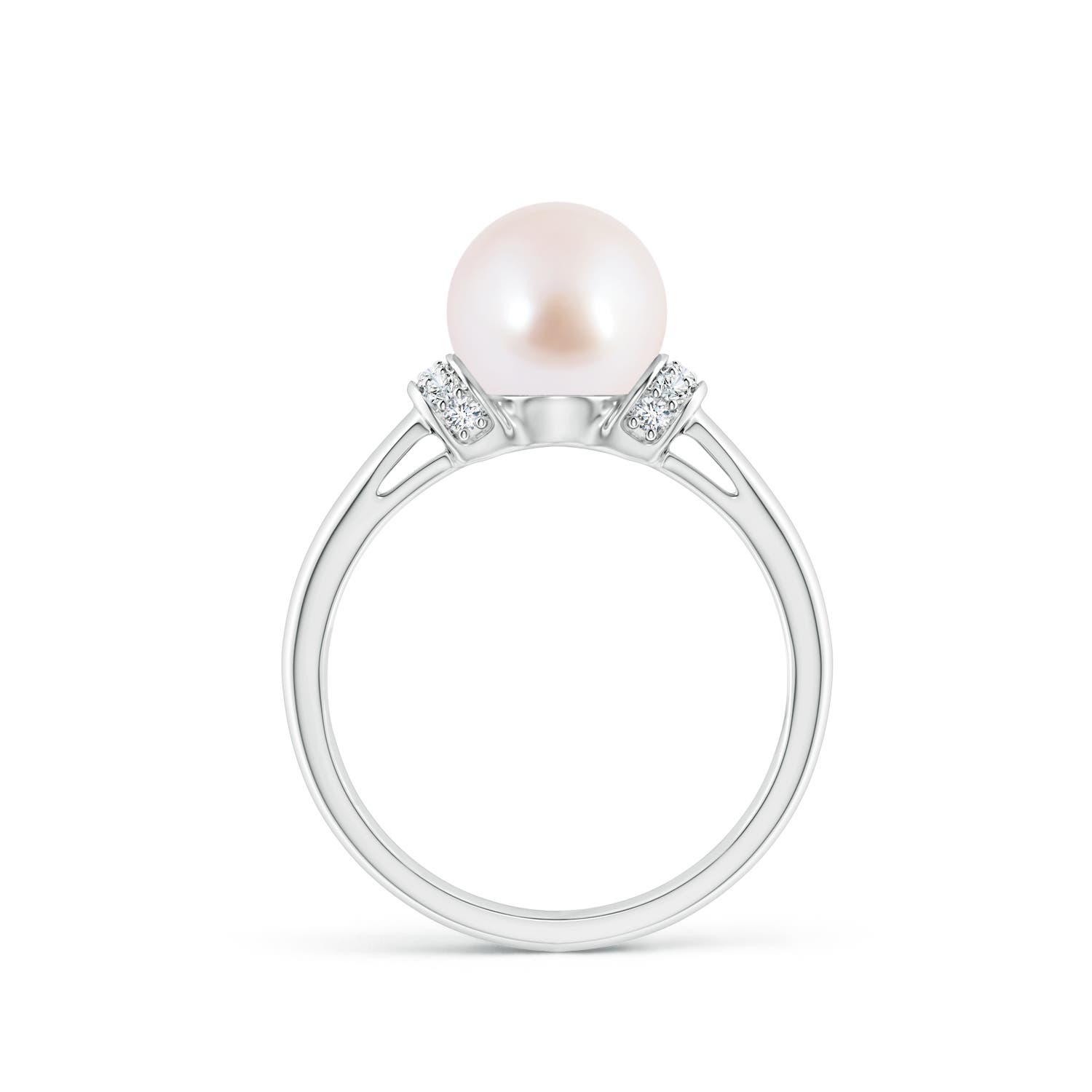 8mm AAA Japanese Akoya Pearl Collar Ring with Diamonds in White Gold
