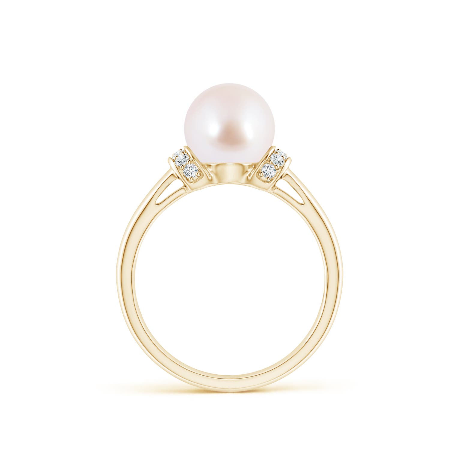 8mm AAA Japanese Akoya Pearl Collar Ring with Diamonds in Yellow Gold - side 1