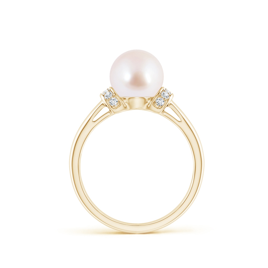 8mm AAA Japanese Akoya Pearl Collar Ring with Diamonds in Yellow Gold Side 1