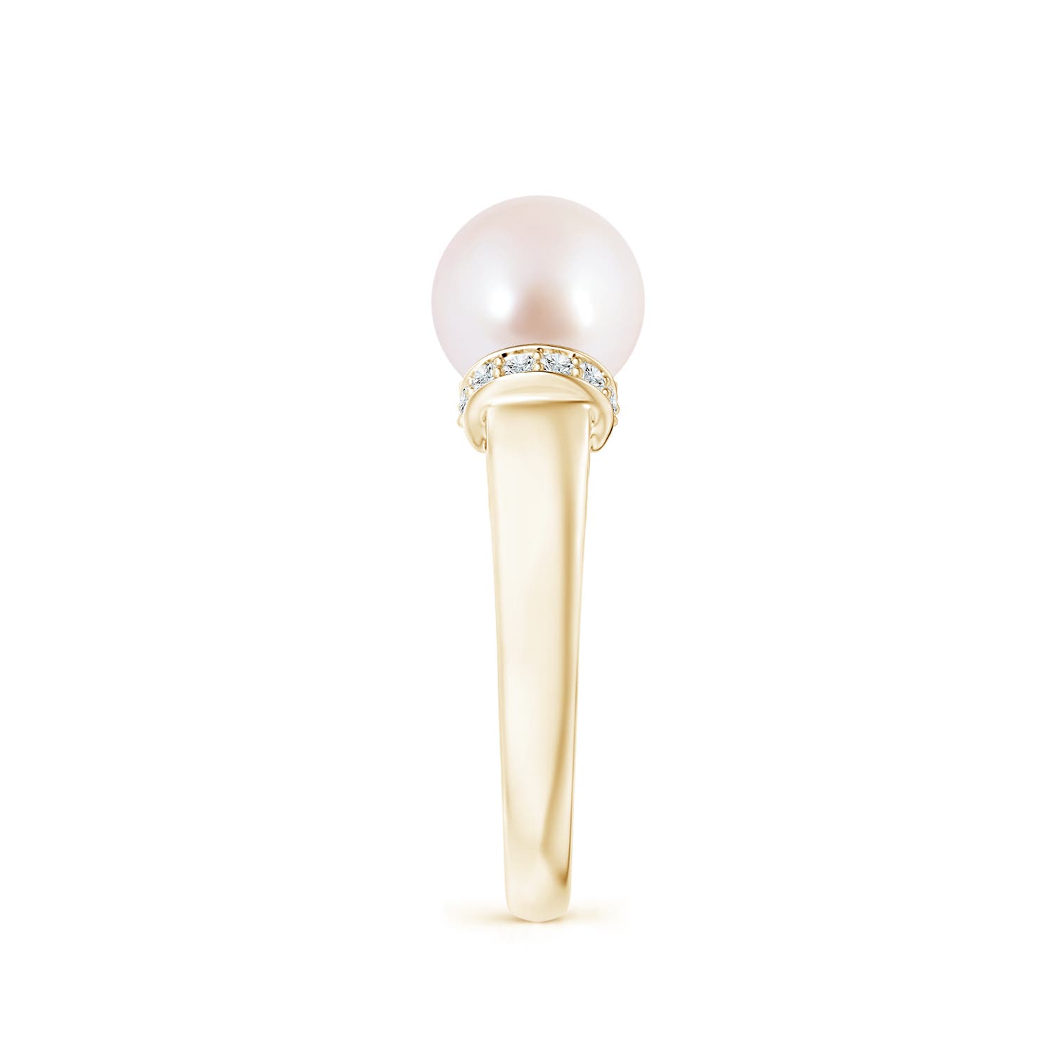 8mm AAA Japanese Akoya Pearl Collar Ring with Diamonds in Yellow Gold - side 6