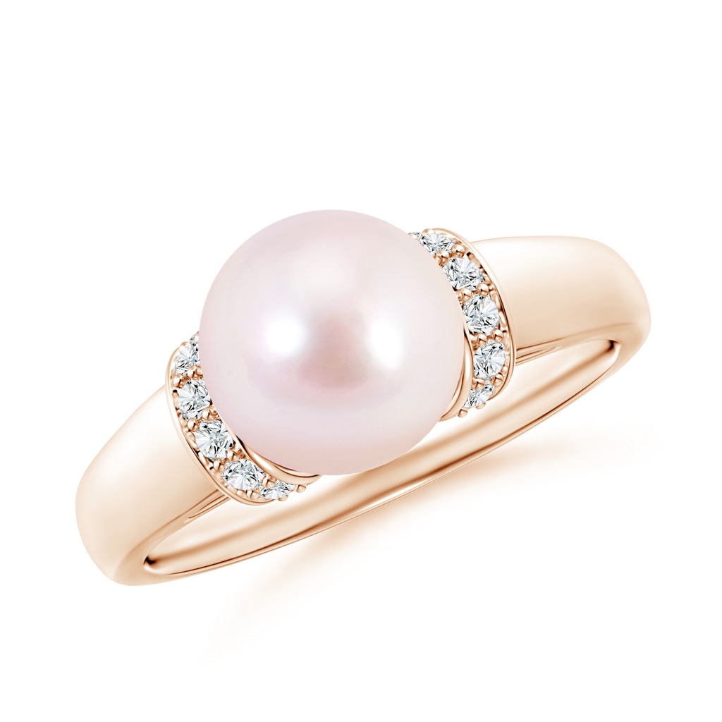 8mm AAAA Japanese Akoya Pearl Collar Ring with Diamonds in Rose Gold