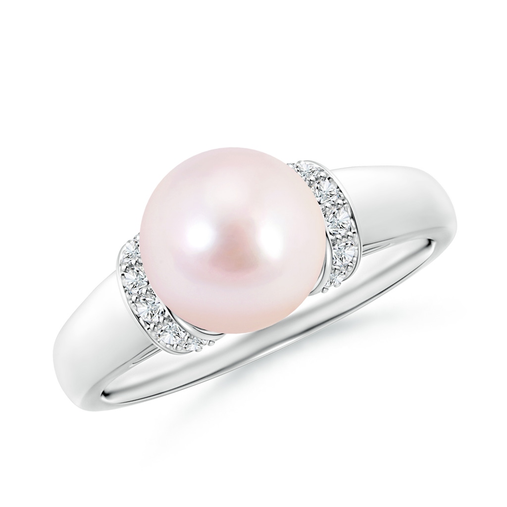8mm AAAA Japanese Akoya Pearl Collar Ring with Diamonds in White Gold