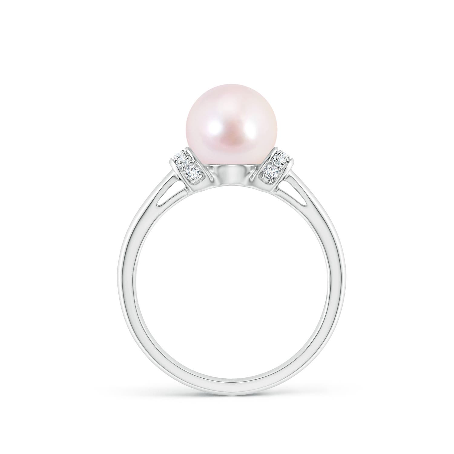 8mm AAAA Japanese Akoya Pearl Collar Ring with Diamonds in White Gold