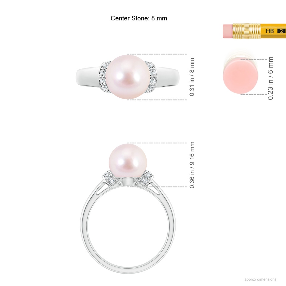 8mm AAAA Japanese Akoya Pearl Collar Ring with Diamonds in White Gold ruler