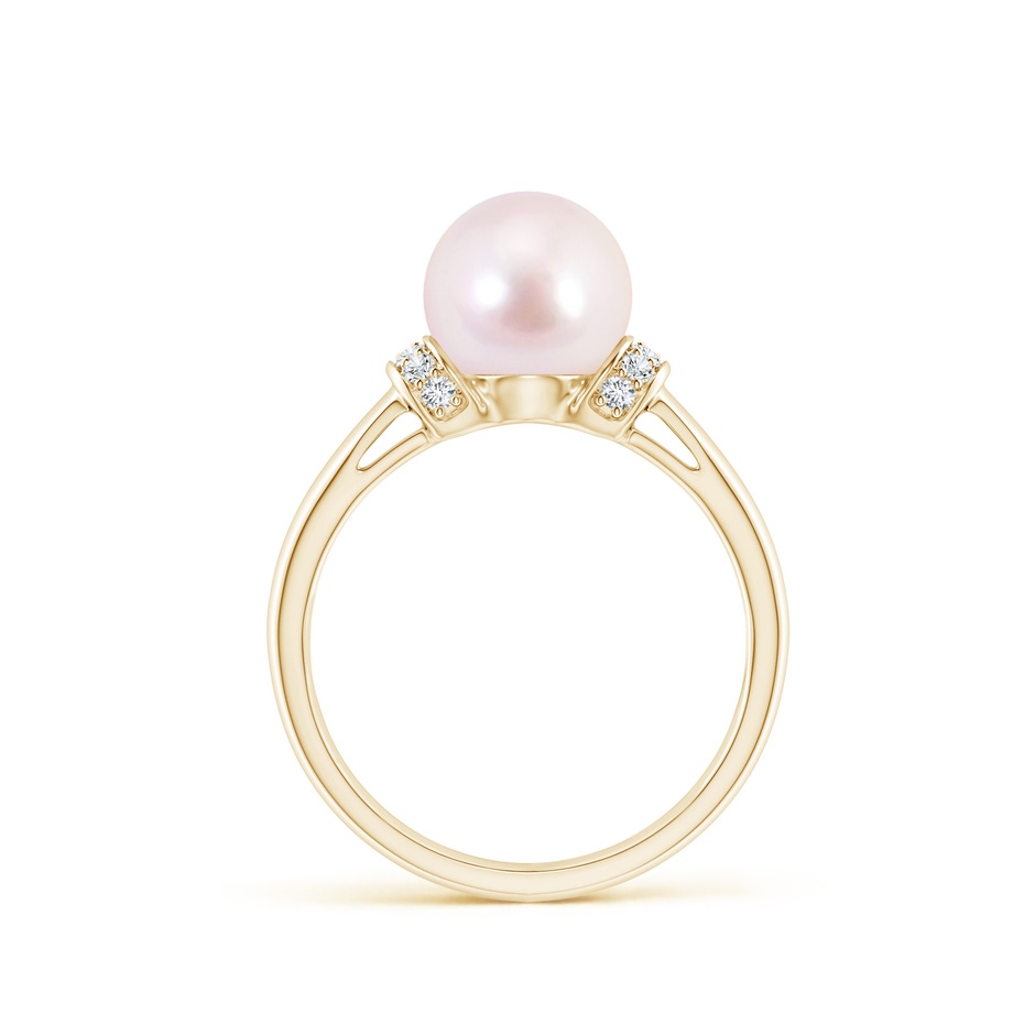 8mm AAAA Japanese Akoya Pearl Collar Ring with Diamonds in Yellow Gold side 1