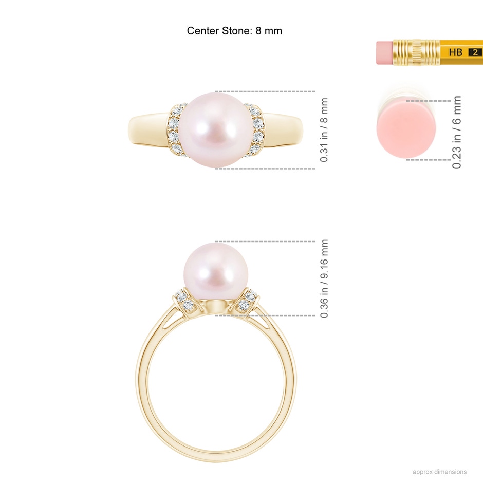 8mm AAAA Japanese Akoya Pearl Collar Ring with Diamonds in Yellow Gold ruler