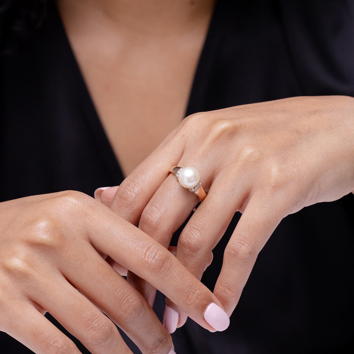 Japanese Akoya Pearl Collar Ring with Diamonds