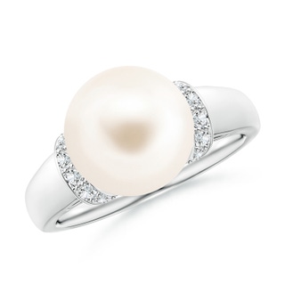 10mm AAA Freshwater Pearl Collar Ring with Diamonds in White Gold
