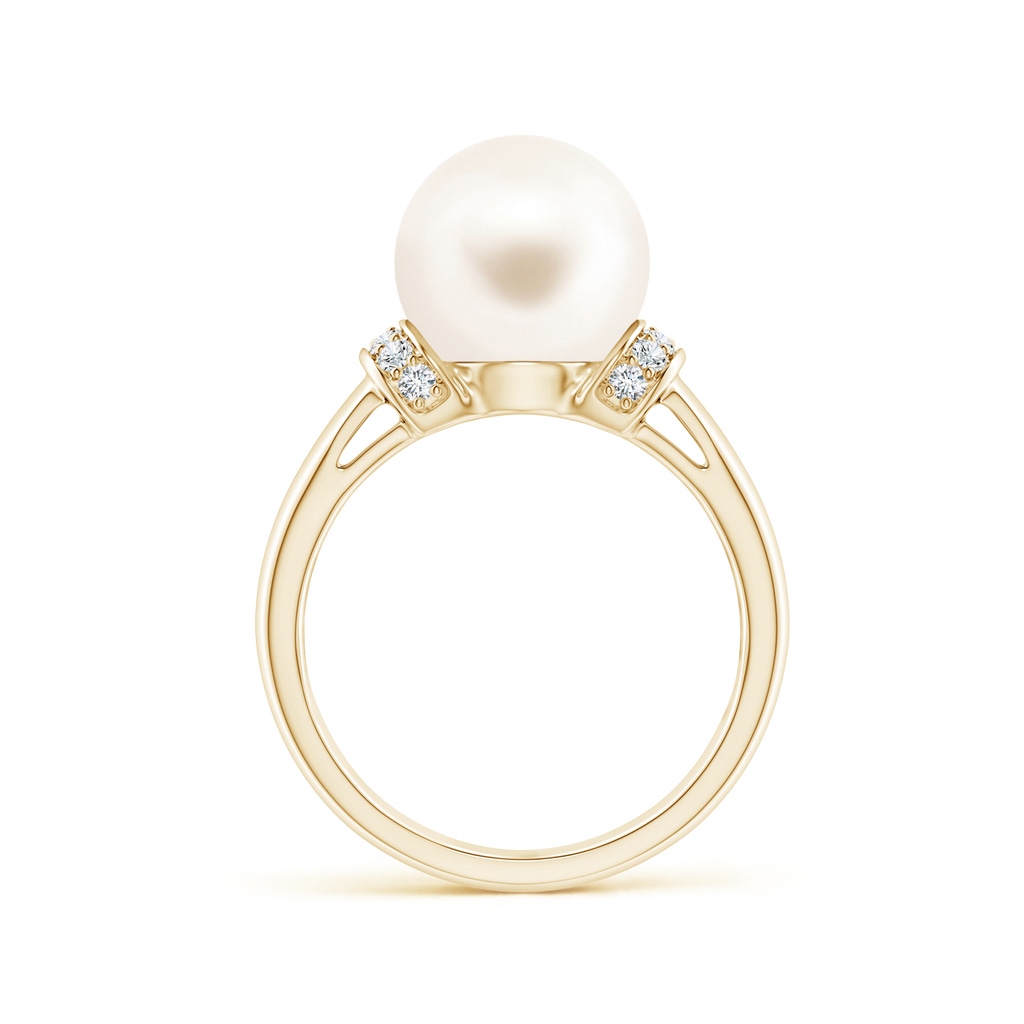 10mm AAA Freshwater Pearl Collar Ring with Diamonds in Yellow Gold Side 1