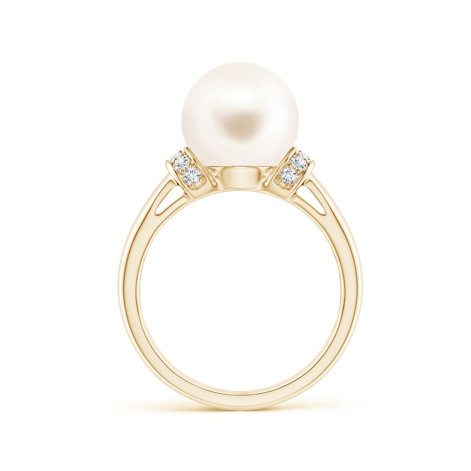 10mm AAA Freshwater Pearl Collar Ring with Diamonds in Yellow Gold side 1