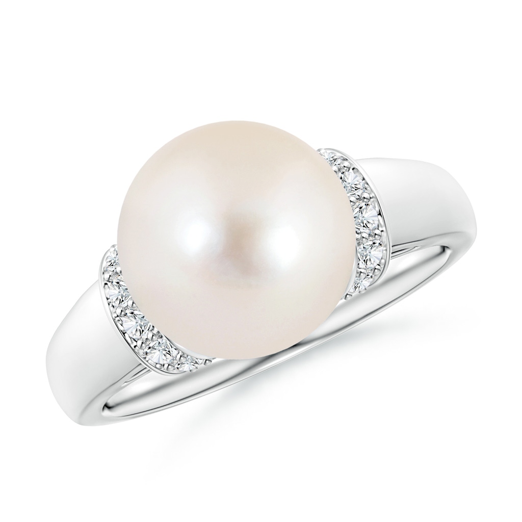 10mm AAAA Freshwater Pearl Collar Ring with Diamonds in P950 Platinum