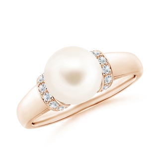 8mm AAA Freshwater Pearl Collar Ring with Diamonds in Rose Gold