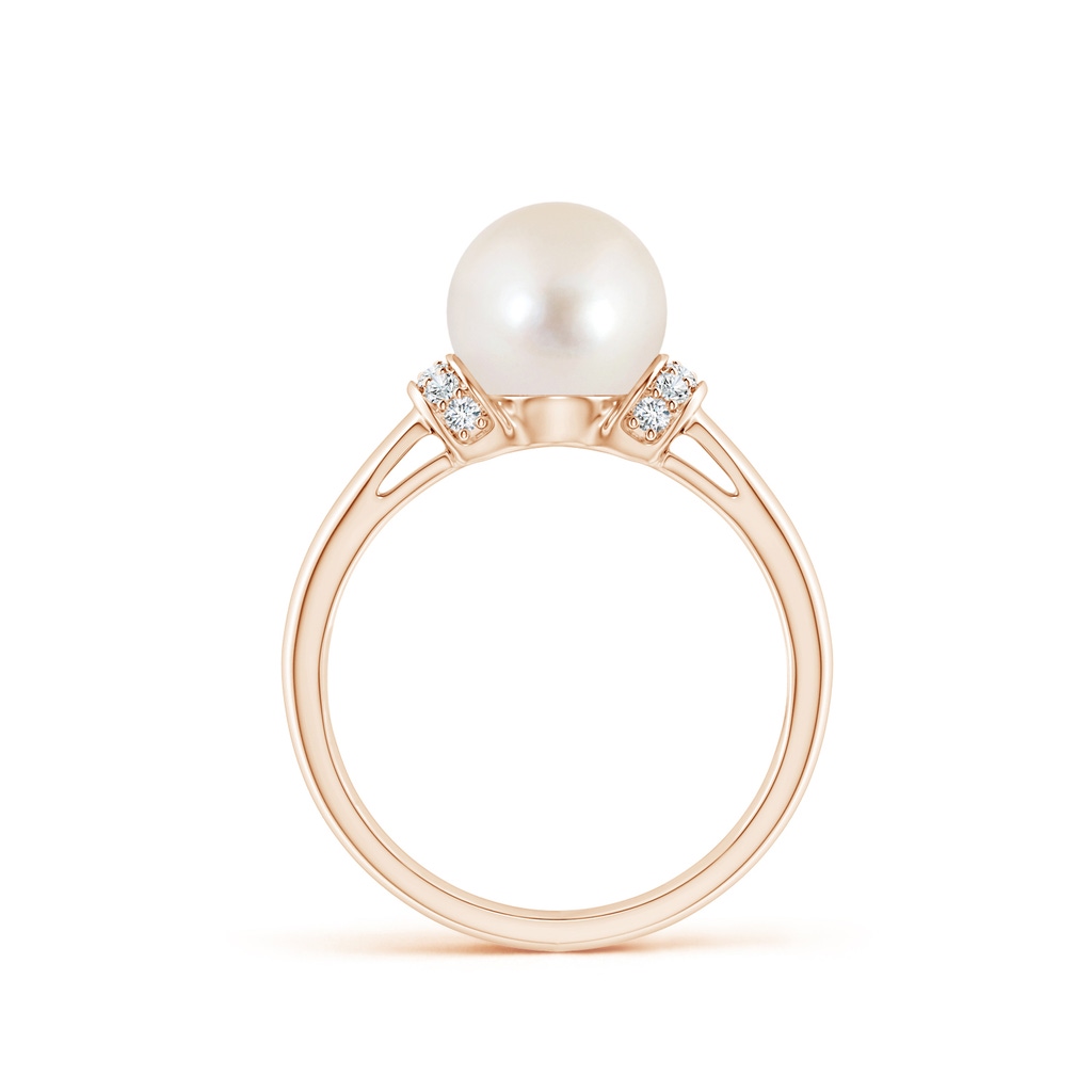8mm AAAA Freshwater Pearl Collar Ring with Diamonds in Rose Gold Side 1