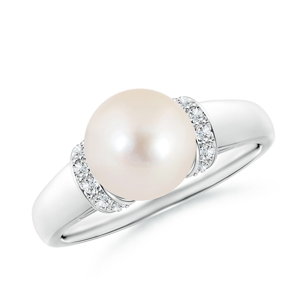 8mm AAAA Freshwater Pearl Collar Ring with Diamonds in White Gold