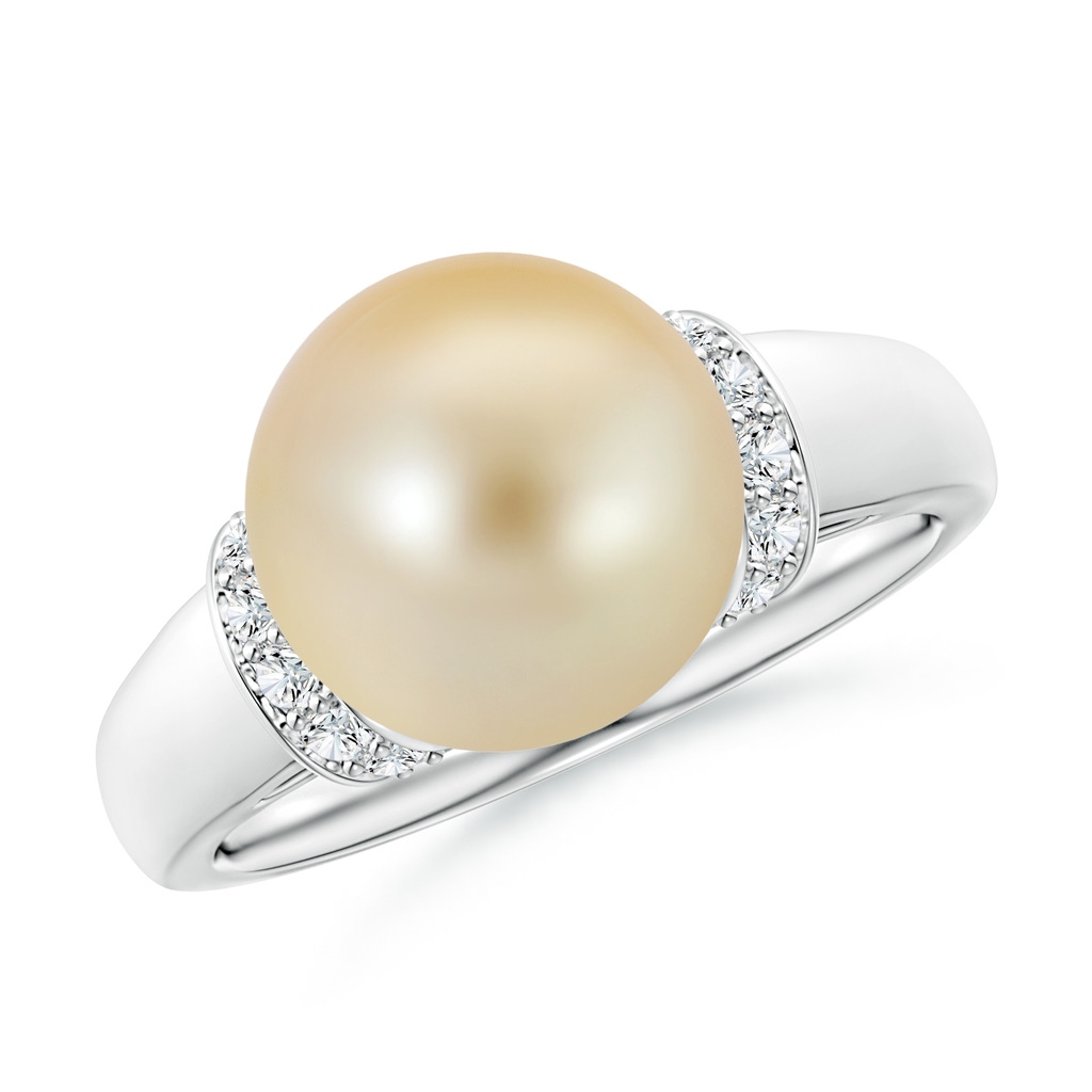 10mm AAA Golden South Sea Pearl Collar Ring with Diamonds in White Gold