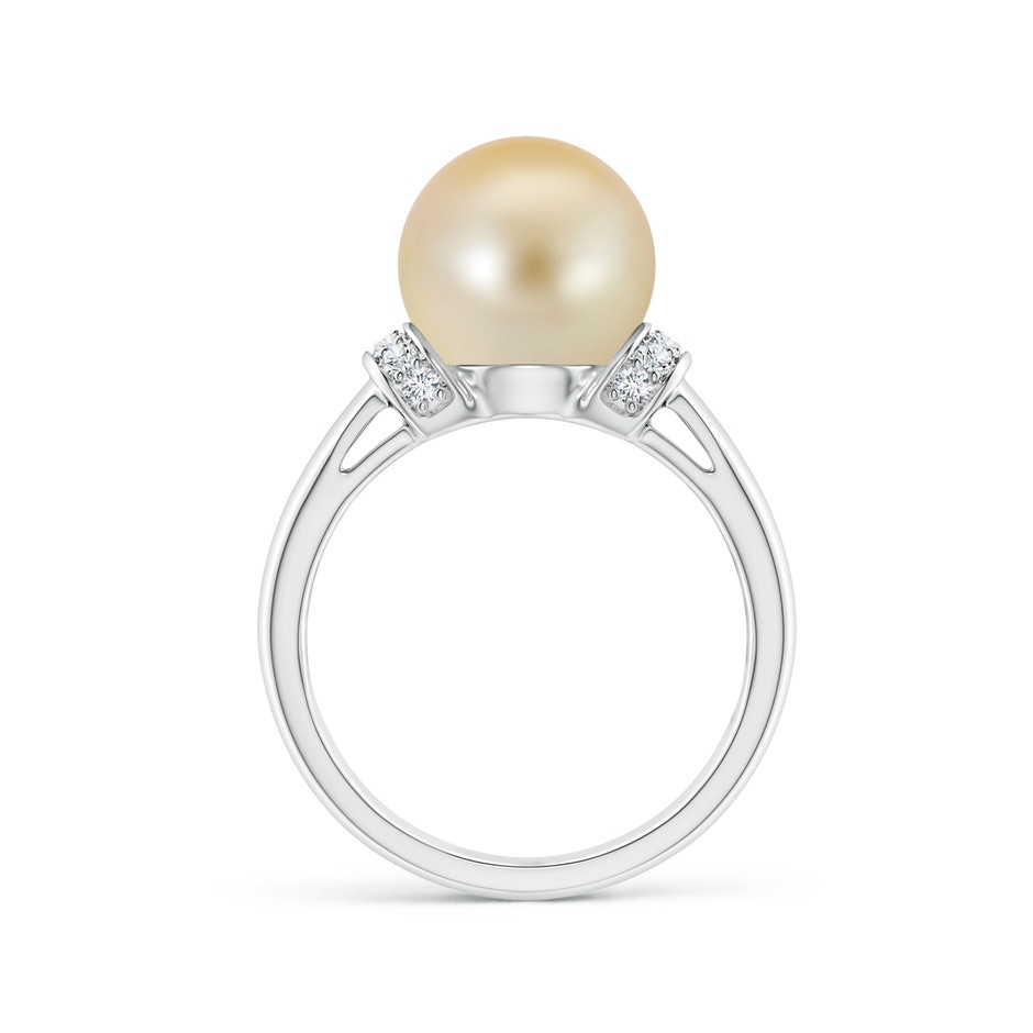 10mm AAA Golden South Sea Pearl Collar Ring with Diamonds in White Gold side 1