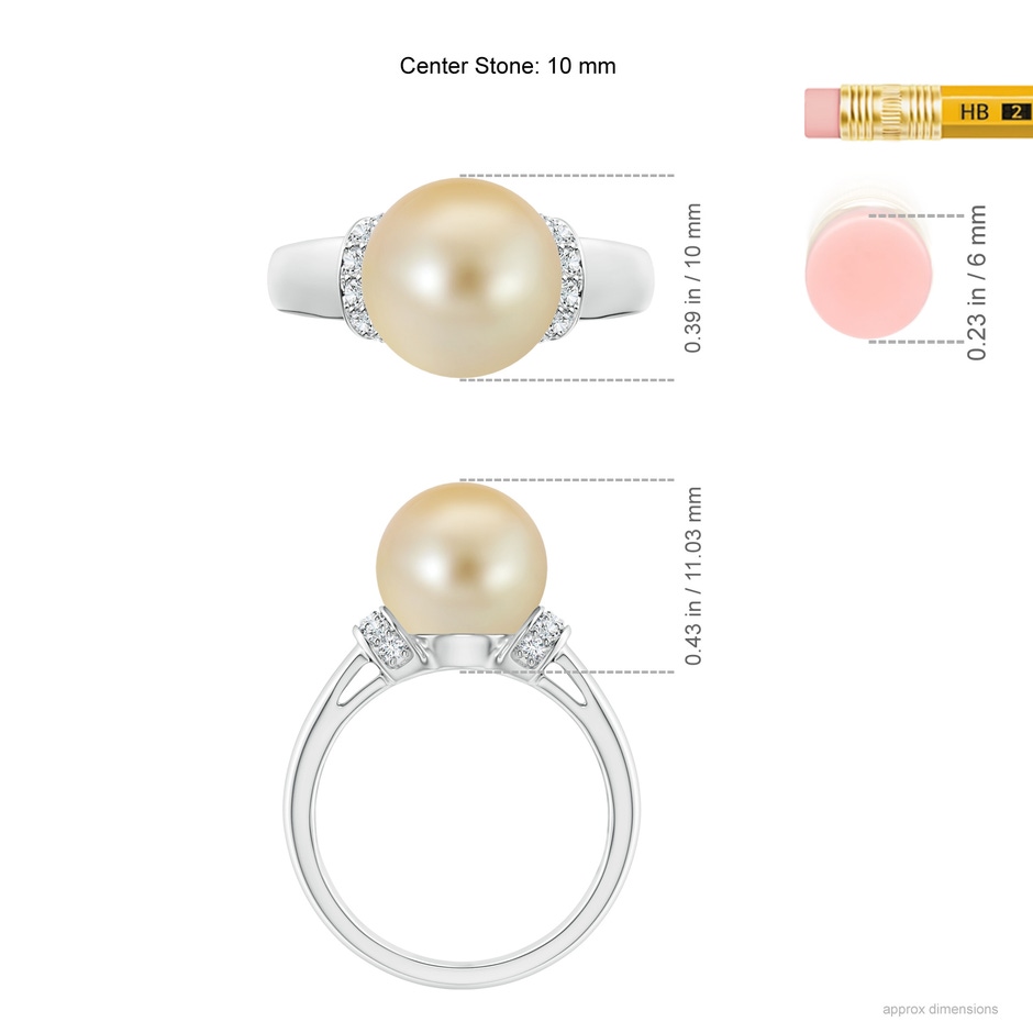 10mm AAA Golden South Sea Pearl Collar Ring with Diamonds in White Gold ruler