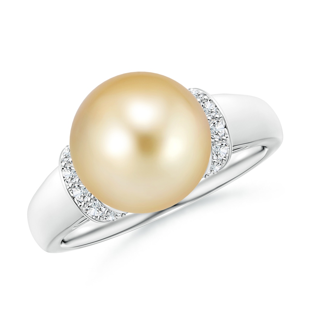 10mm AAAA Golden South Sea Pearl Collar Ring with Diamonds in P950 Platinum