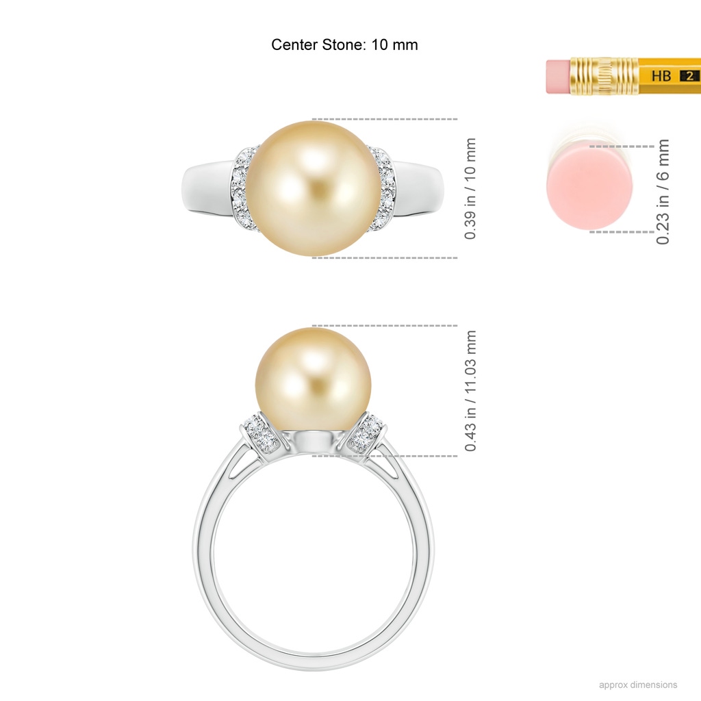 10mm AAAA Golden South Sea Pearl Collar Ring with Diamonds in P950 Platinum Ruler