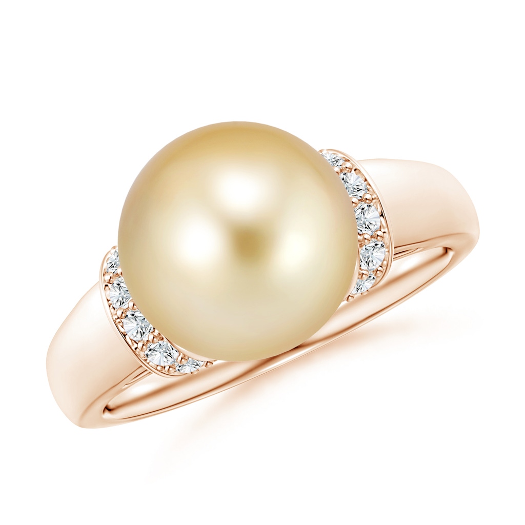 10mm AAAA Golden South Sea Pearl Collar Ring with Diamonds in Rose Gold