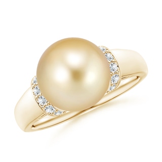 10mm AAAA Golden South Sea Pearl Collar Ring with Diamonds in Yellow Gold