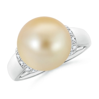 12mm AAA Golden South Sea Pearl Collar Ring with Diamonds in White Gold