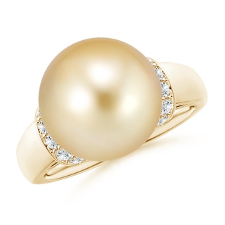 12mm AAAA Golden South Sea Pearl Collar Ring with Diamonds in Yellow Gold