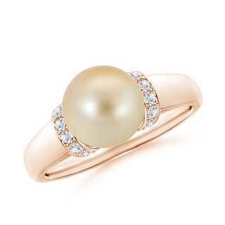 8mm AAA Golden South Sea Pearl Collar Ring with Diamonds in Rose Gold