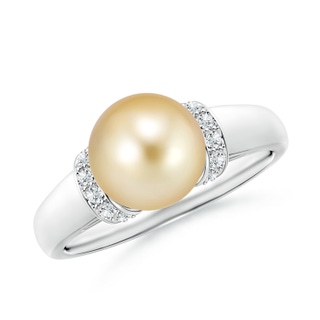 8mm AAAA Golden South Sea Pearl Collar Ring with Diamonds in P950 Platinum