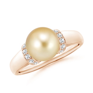 8mm AAAA Golden South Sea Pearl Collar Ring with Diamonds in Rose Gold