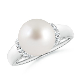 10mm AAA South Sea Pearl Collar Ring with Diamonds in White Gold