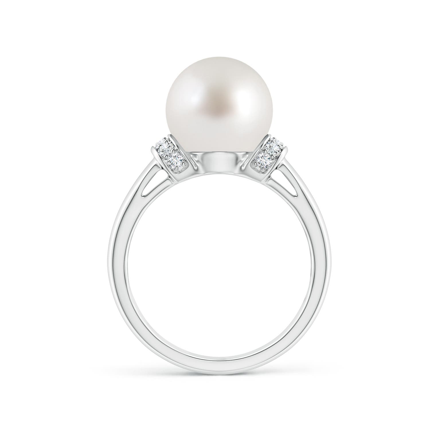 10mm AAA South Sea Pearl Collar Ring with Diamonds in White Gold