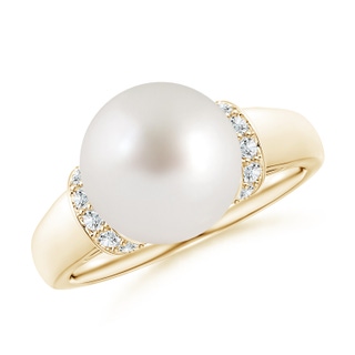 10mm AAA South Sea Pearl Collar Ring with Diamonds in Yellow Gold