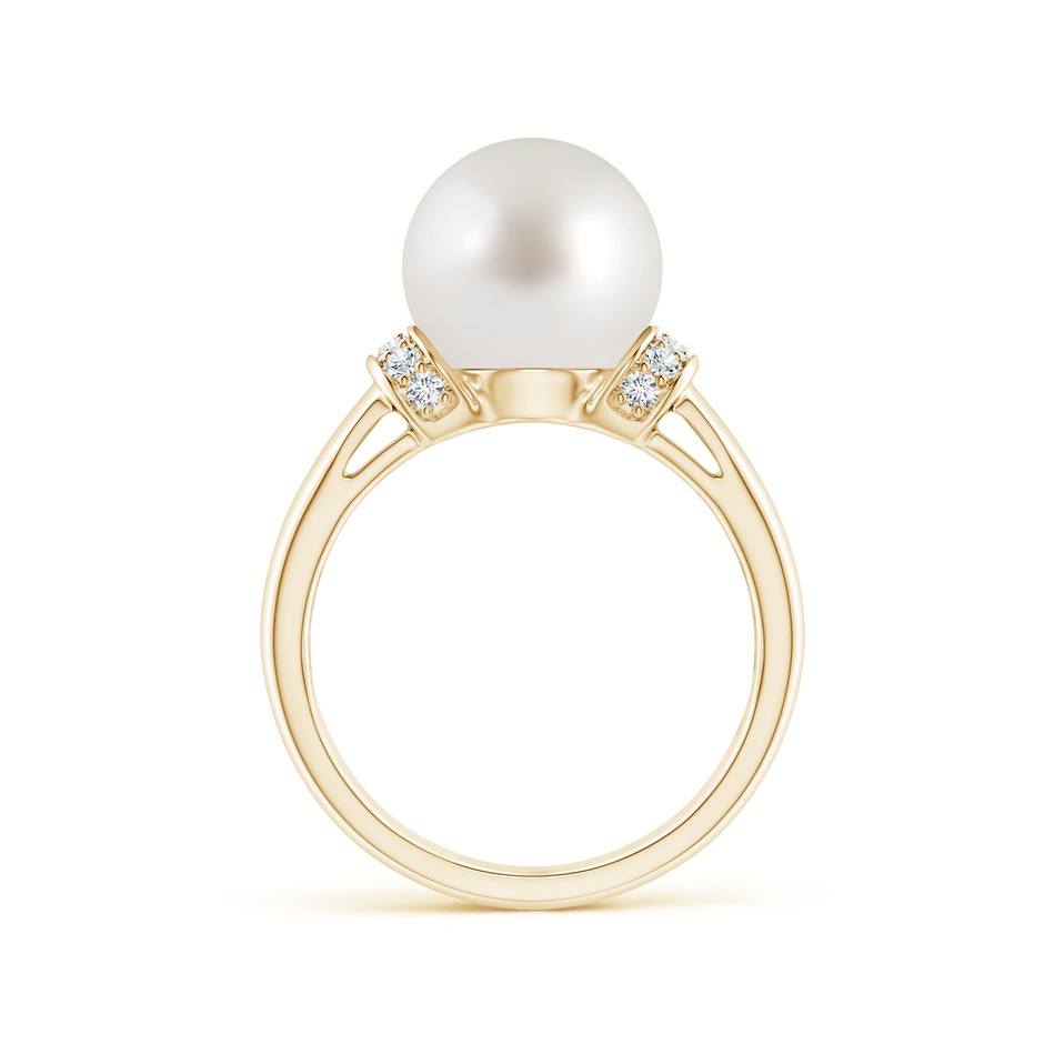 10mm AAA South Sea Pearl Collar Ring with Diamonds in Yellow Gold side 1