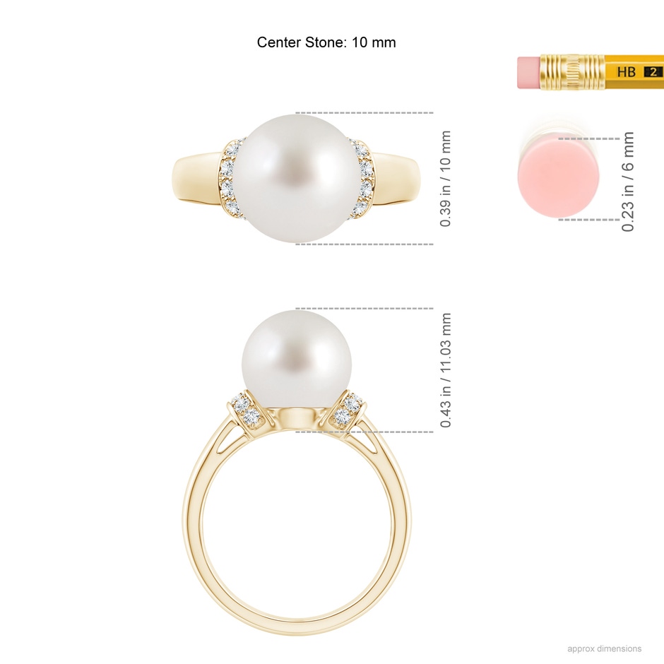 10mm AAA South Sea Pearl Collar Ring with Diamonds in Yellow Gold ruler