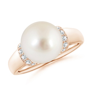 10mm AAAA South Sea Pearl Collar Ring with Diamonds in Rose Gold