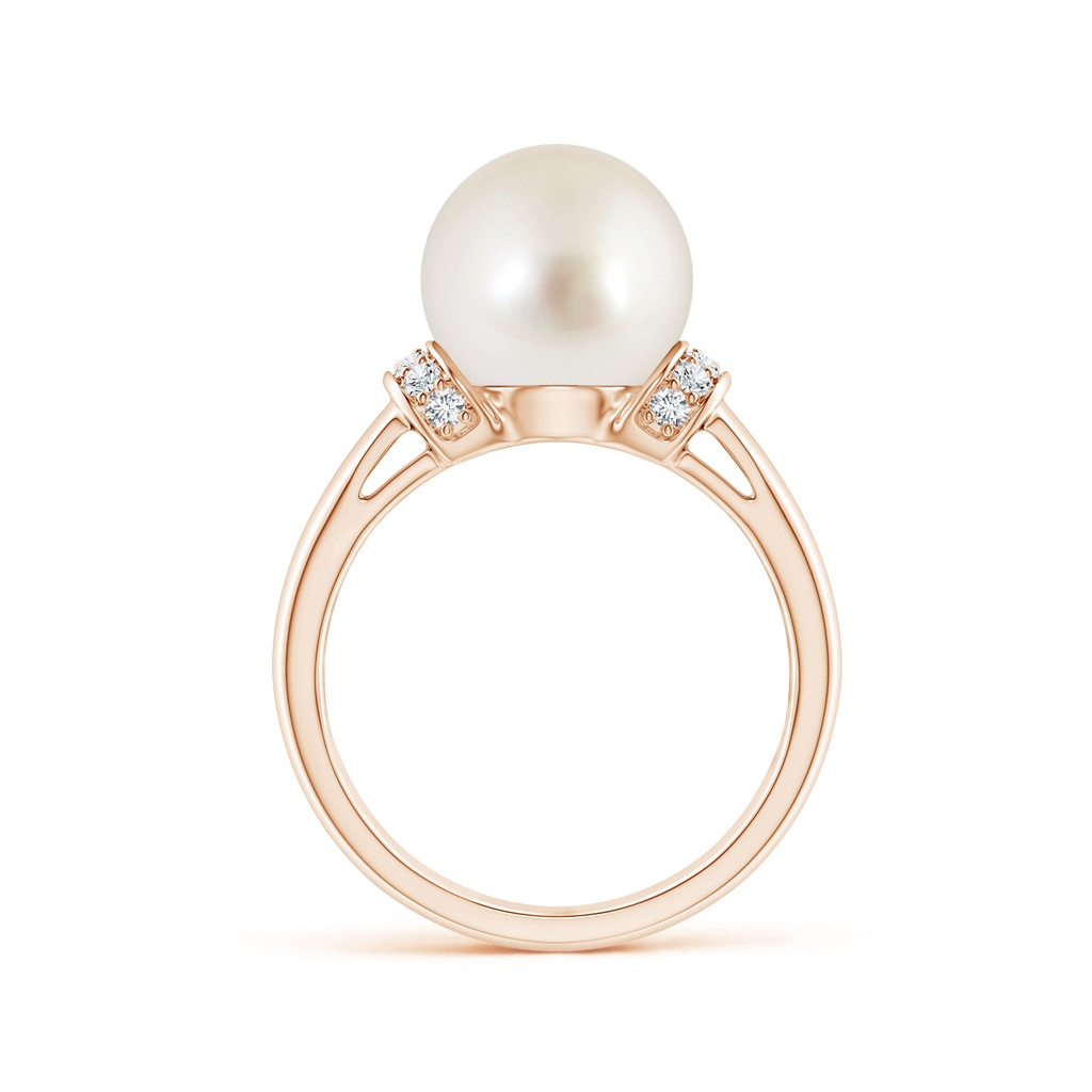 10mm AAAA South Sea Pearl Collar Ring with Diamonds in Rose Gold Side 1