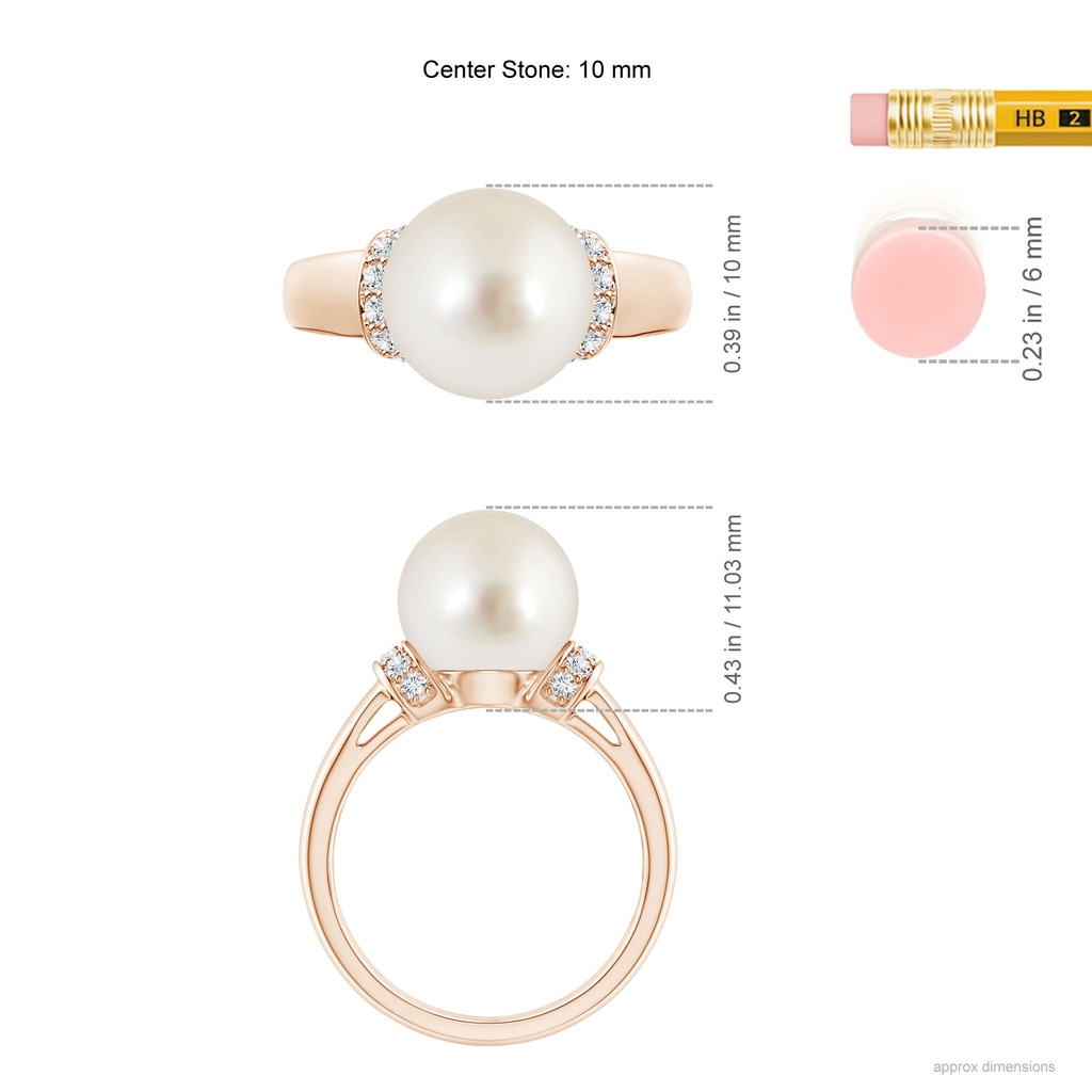10mm AAAA South Sea Pearl Collar Ring with Diamonds in Rose Gold Ruler
