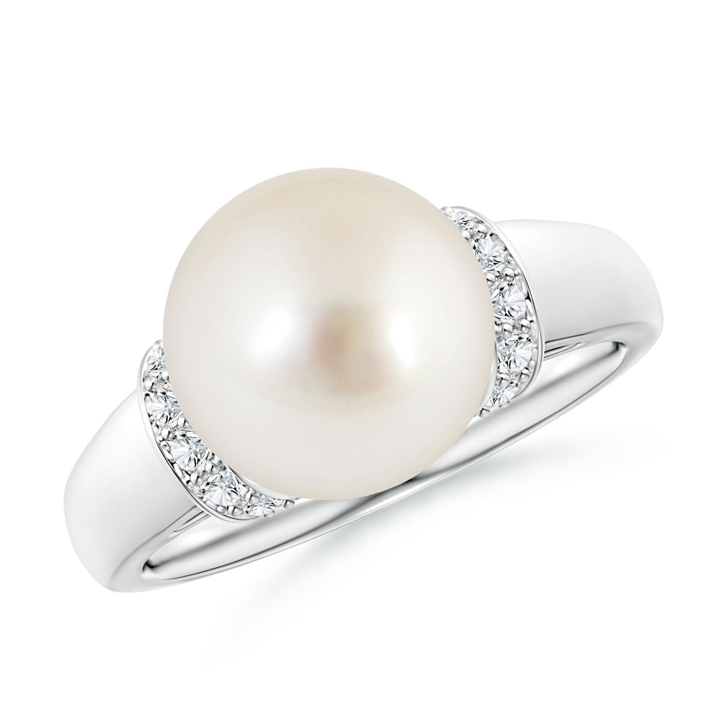 10mm AAAA South Sea Pearl Collar Ring with Diamonds in White Gold
