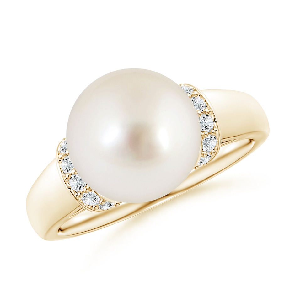 10mm AAAA South Sea Pearl Collar Ring with Diamonds in Yellow Gold 