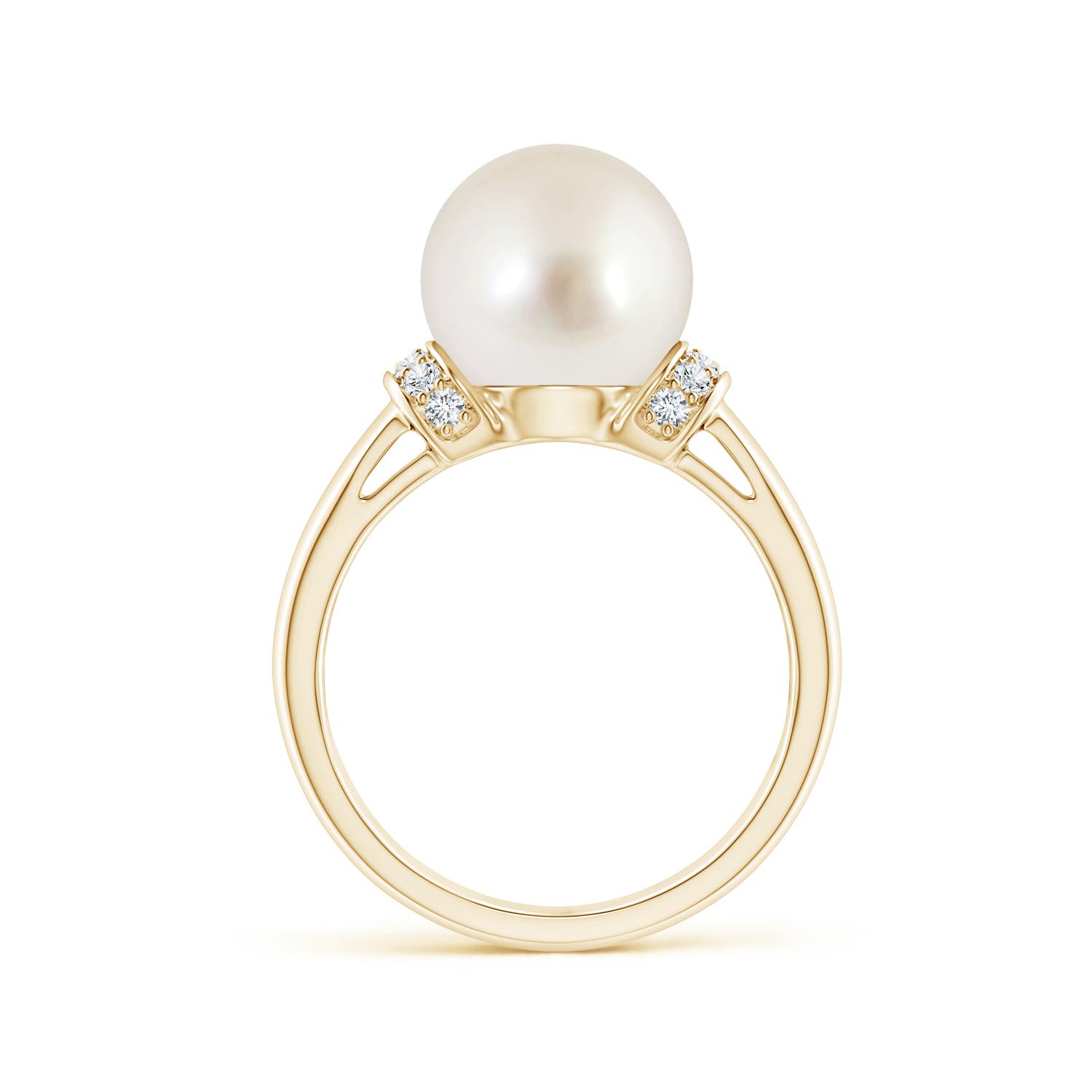 10mm AAAA South Sea Pearl Collar Ring with Diamonds in Yellow Gold