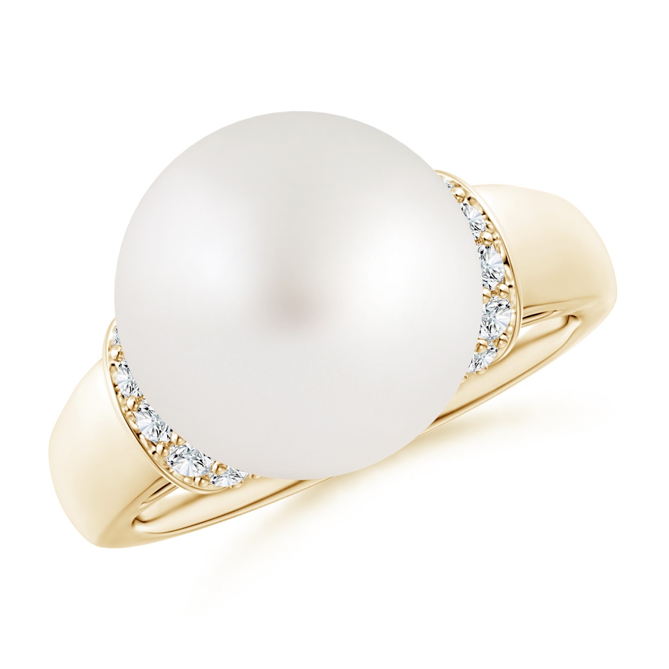 12mm AA South Sea Pearl Collar Ring with Diamonds in Yellow Gold 