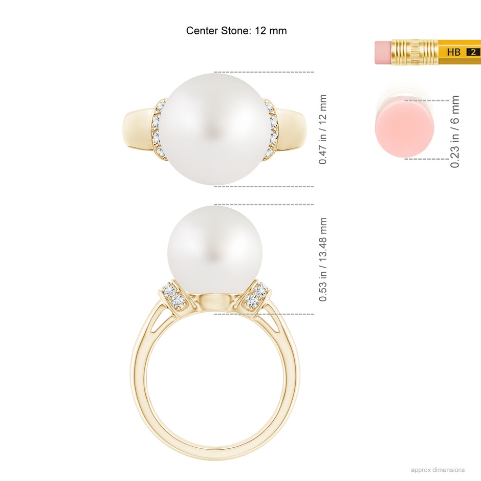 12mm AA South Sea Pearl Collar Ring with Diamonds in Yellow Gold ruler