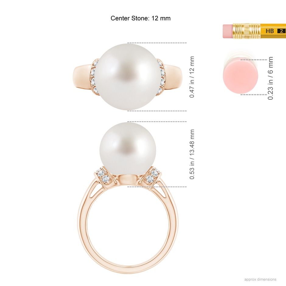 12mm AAA South Sea Pearl Collar Ring with Diamonds in Rose Gold ruler
