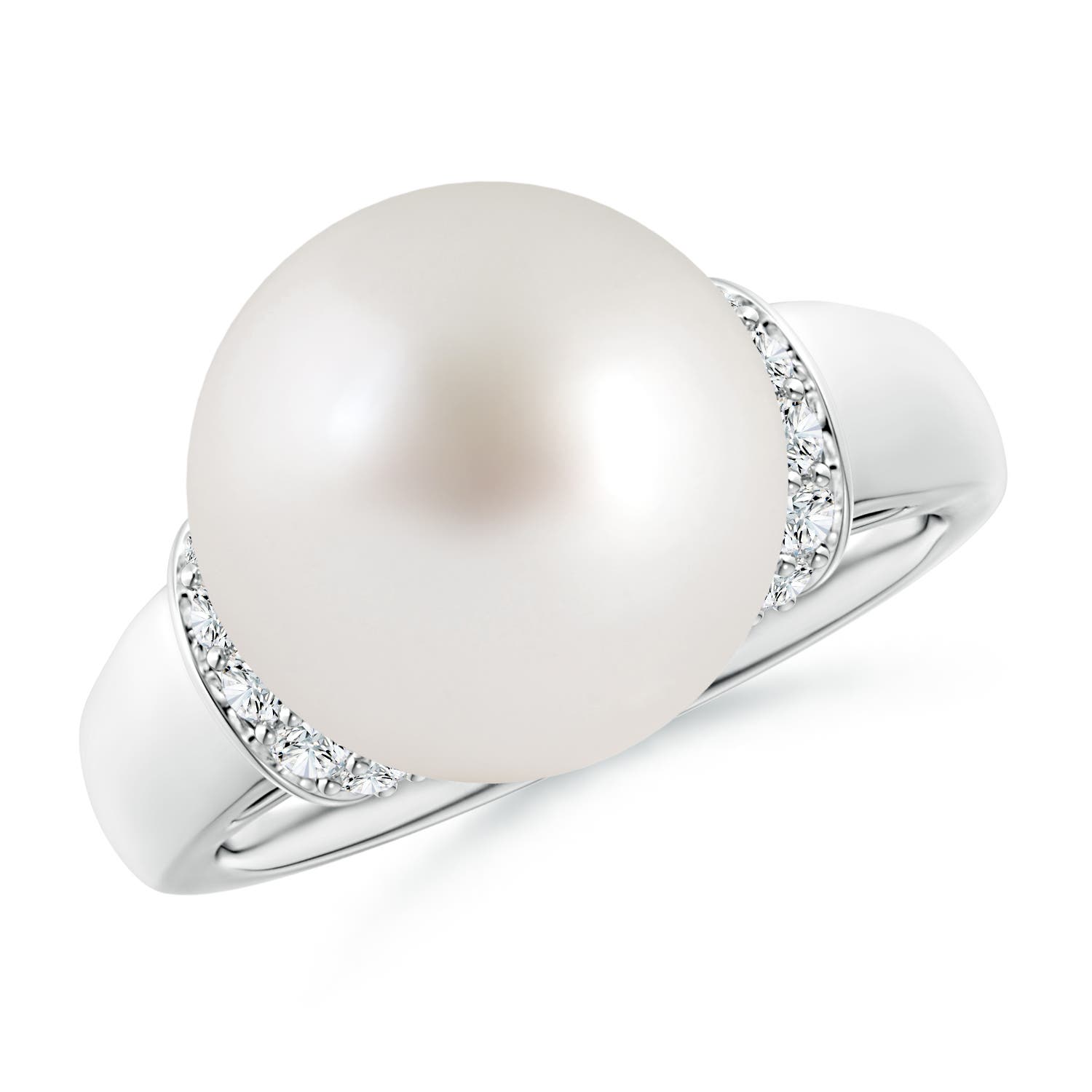 12mm AAA South Sea Pearl Collar Ring with Diamonds in White Gold