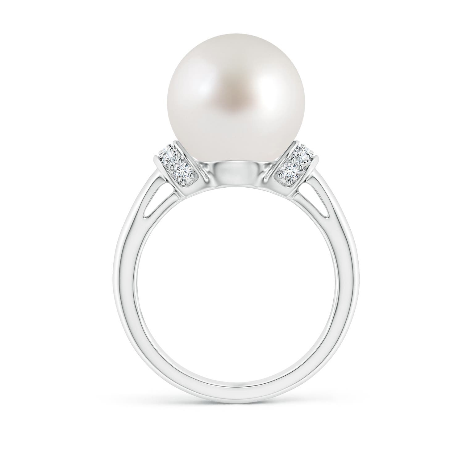 12mm AAA South Sea Pearl Collar Ring with Diamonds in White Gold